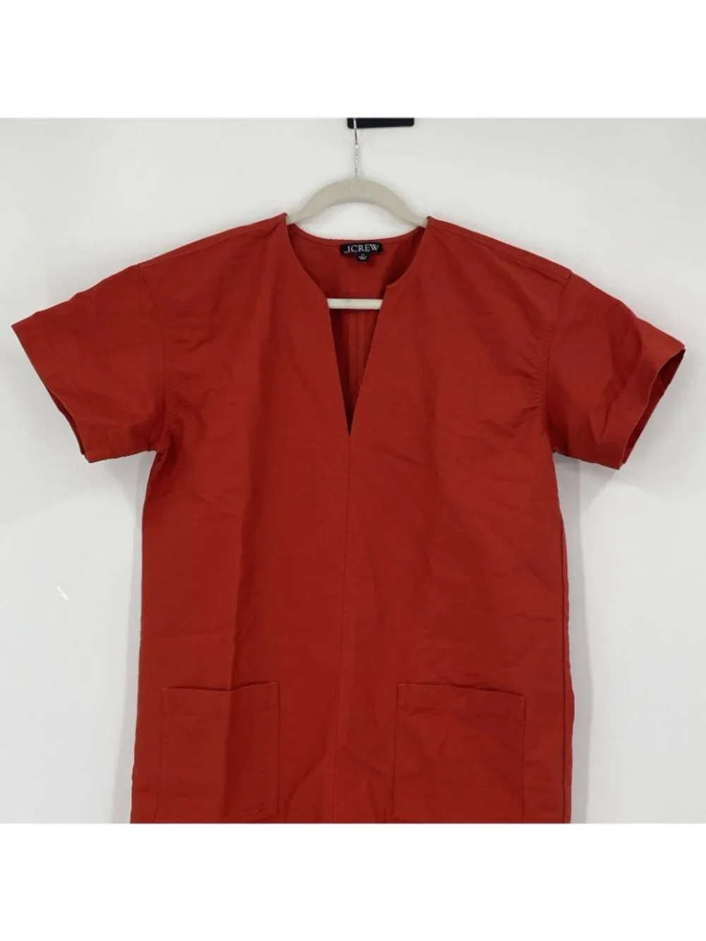 J Crew Size ST Patch-Pocket Pullover Dress Structured Cotton Poplin Orange